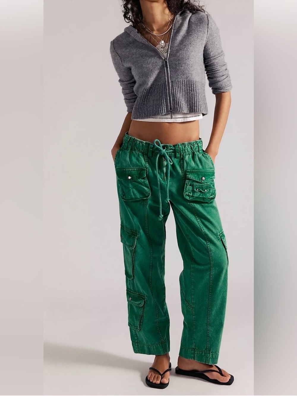 FREE PEOPLE TAHITI CARGO PANTS GREEN WOMENS MEDIUM